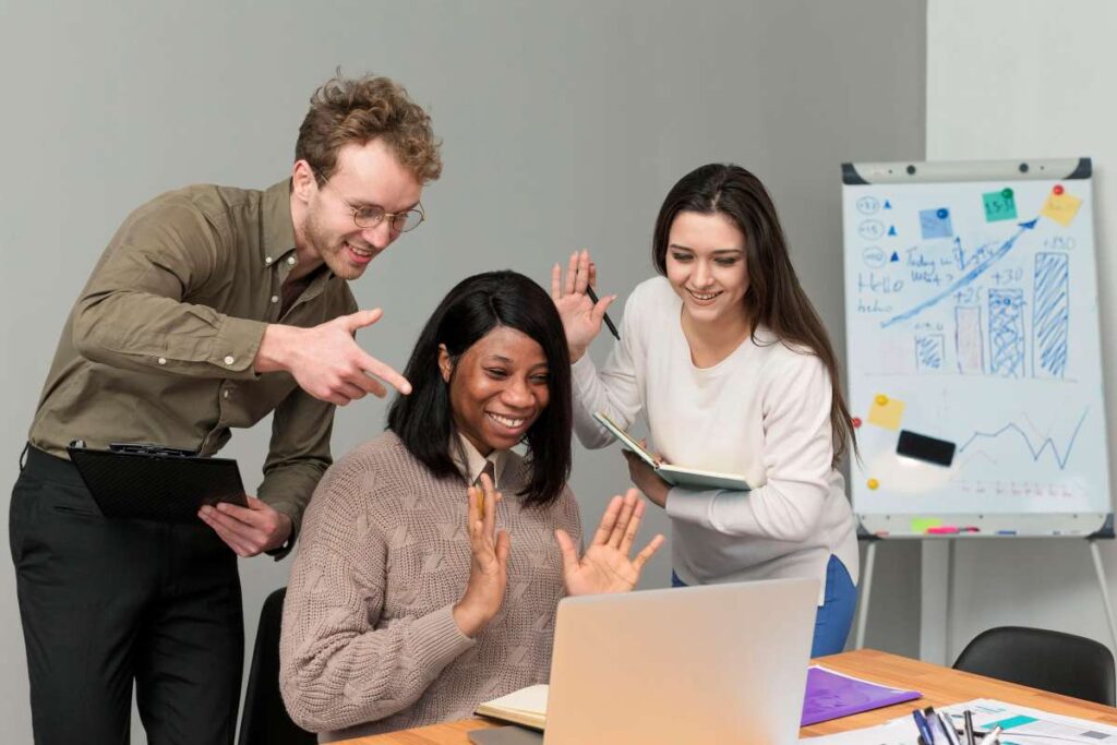 group people teaming up work